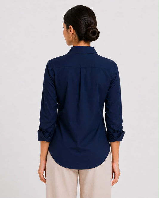 Navy Blue Cotton Button Down Shirt