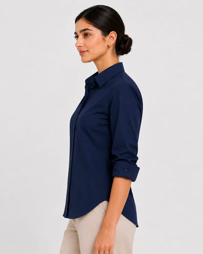 Navy Blue  Cotton Button Down Shirt
