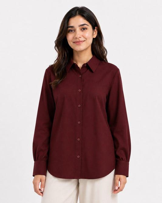Maroon  Cotton Button Down Shirt