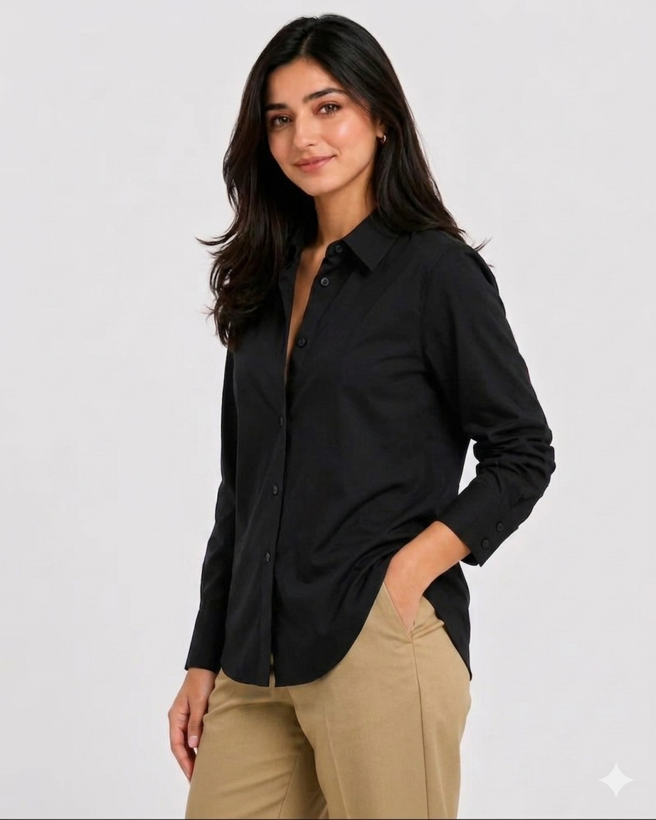 Black Cotton Button Down Shirt