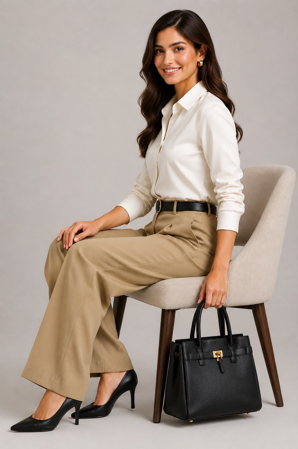 Baige Tailored Wide-Leg Pant with Elastic Back Belt