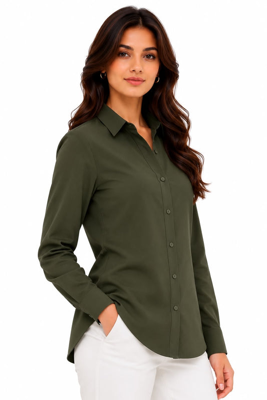 Olive Green Cotton Button Down Shirt