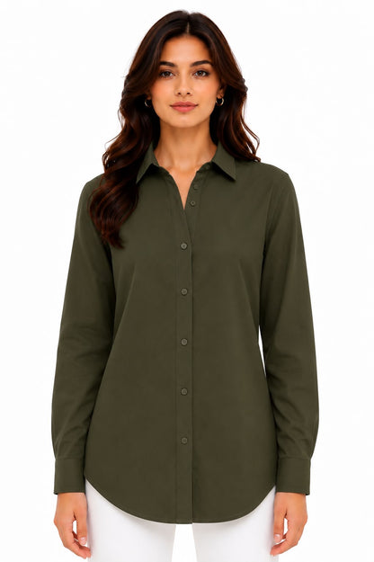 Olive Green Cotton Button Down Shirt