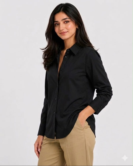 Black Cotton Button Down Shirt