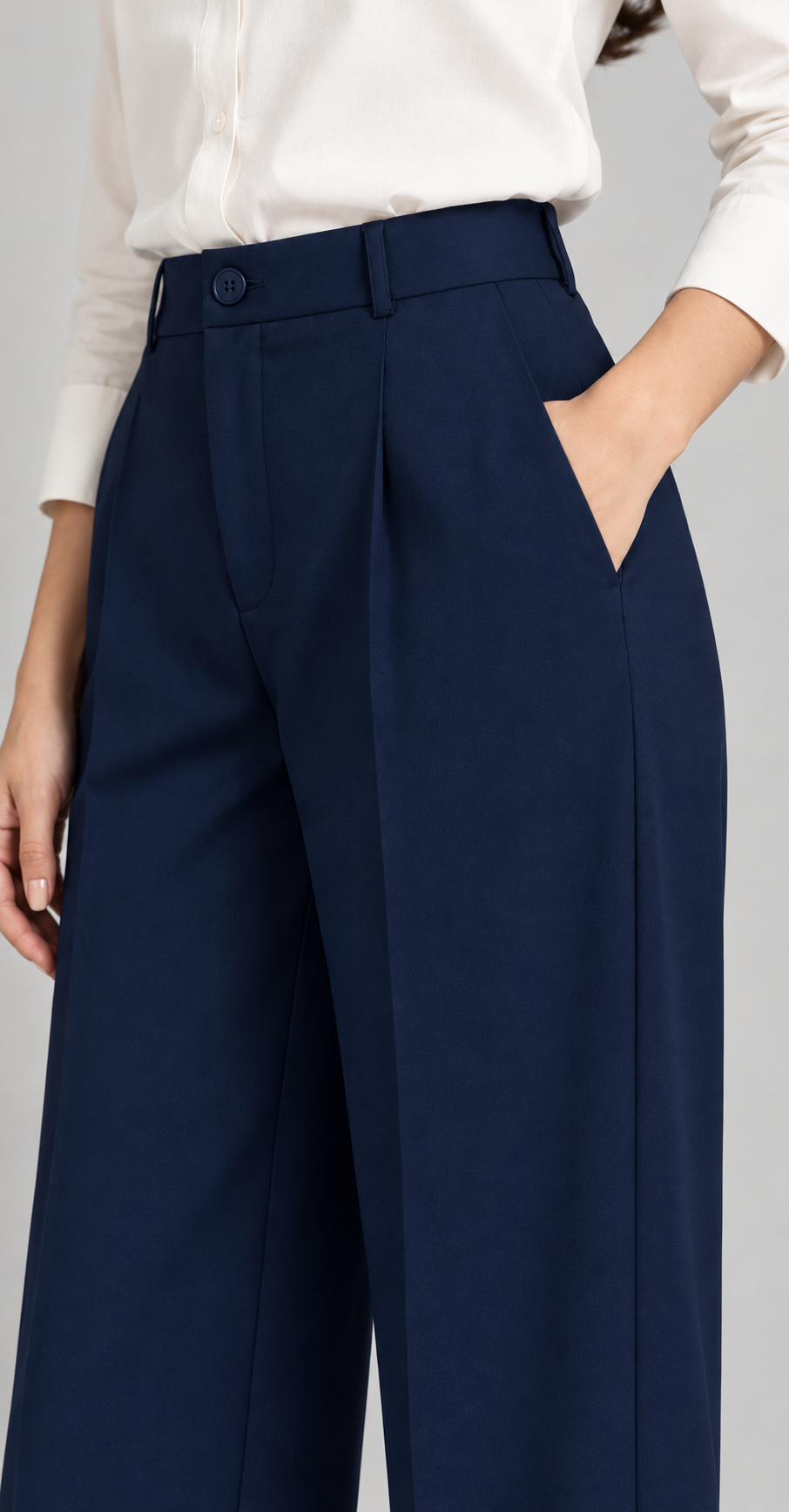 Blue Tailored Wide-Leg Pant with Elastic Back Belt