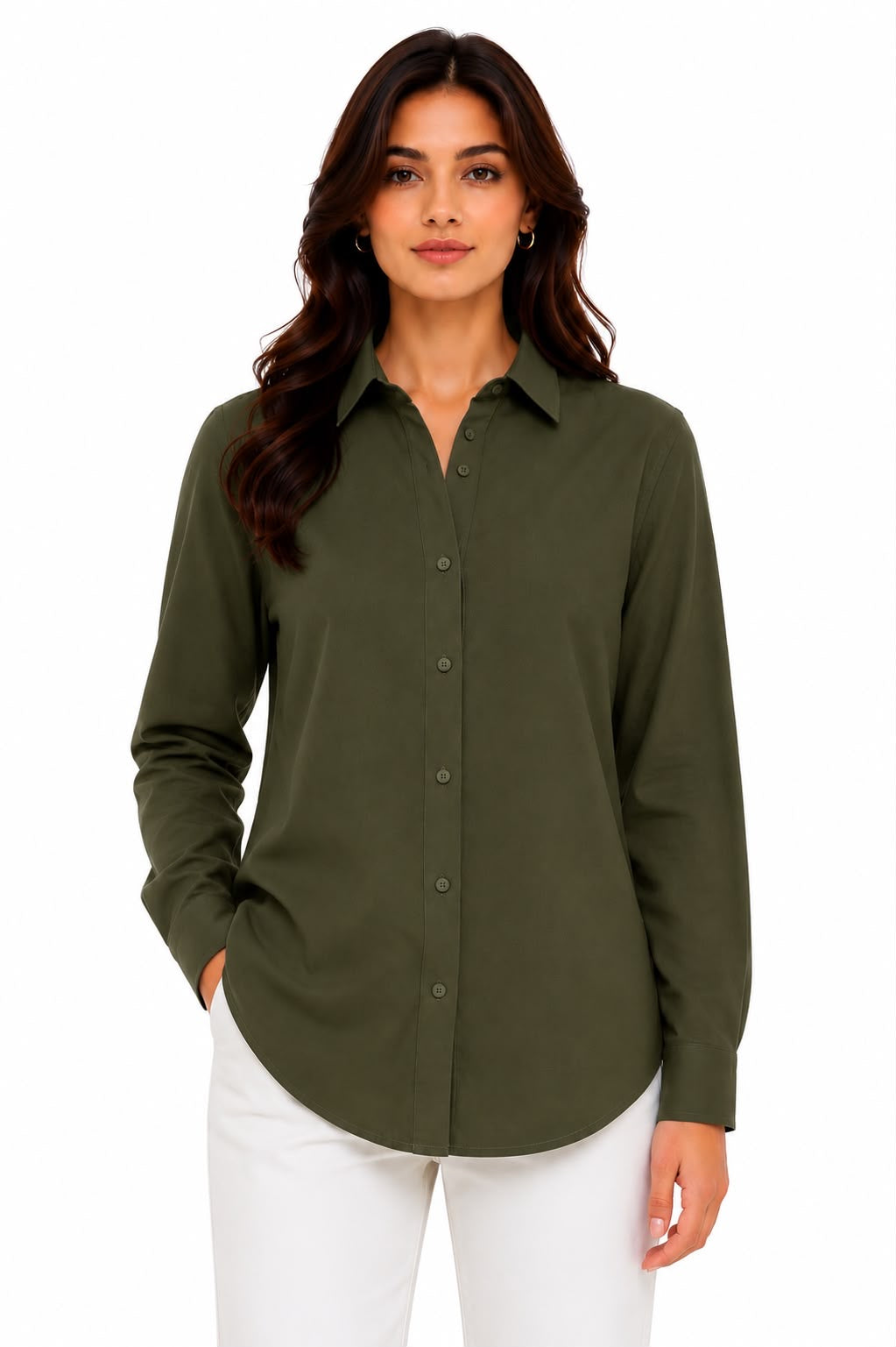 Olive Green Cotton Button Down Shirt