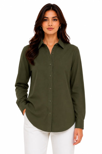 Olive Green Cotton Button Down Shirt