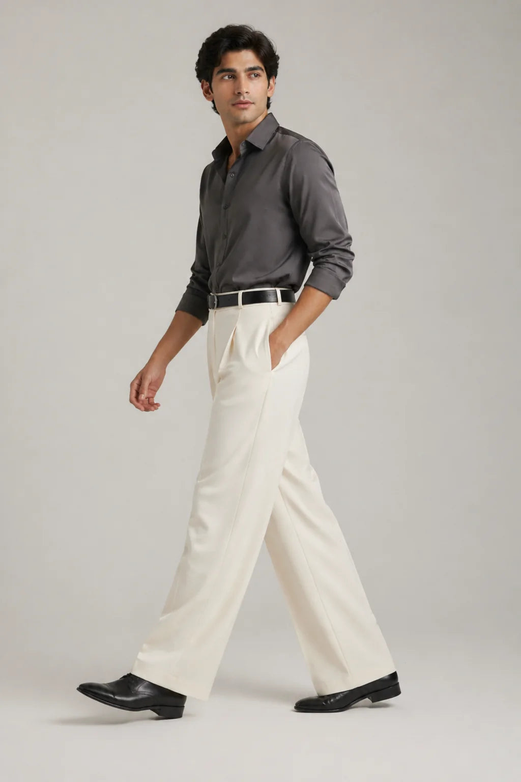 MENS White Tailored Wide-Leg Pant with Elastic Back Belt
