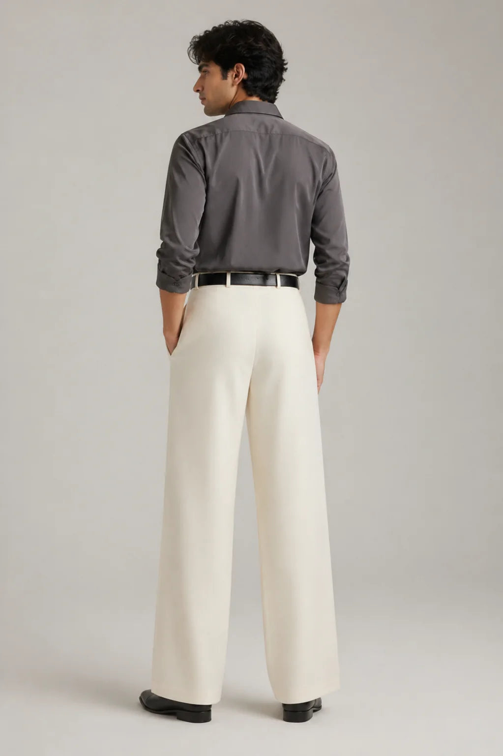 MENS White Tailored Wide-Leg Pant with Elastic Back Belt