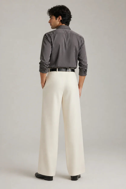 MENS White Tailored Wide-Leg Pant with Elastic Back Belt