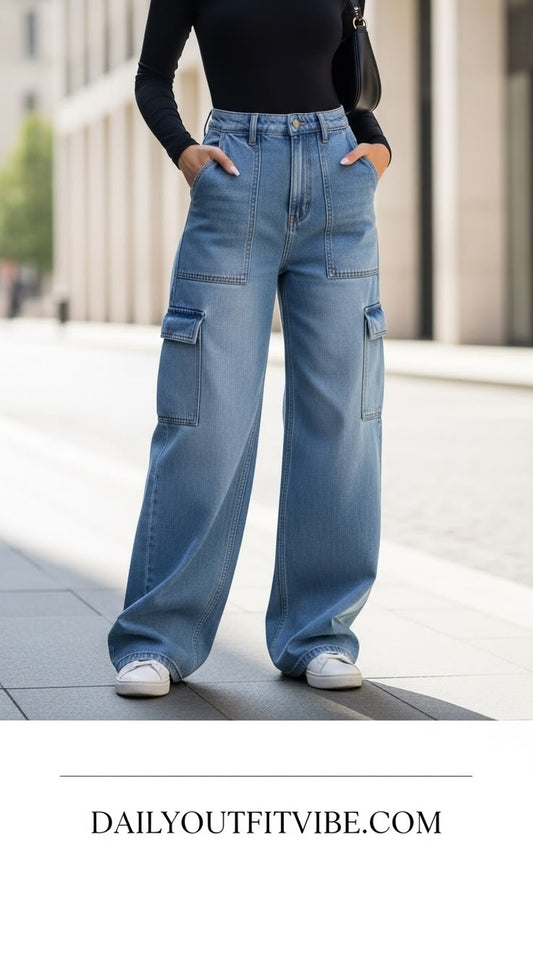 CHIC WIDE LEG CARGO JEANS