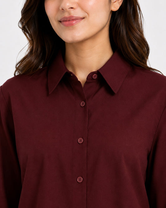 Maroon Cotton Button Down Shirt