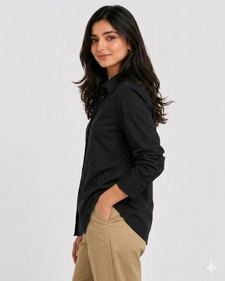Black Cotton Button Down Shirt