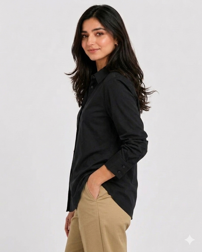 Black Cotton Button Down Shirt