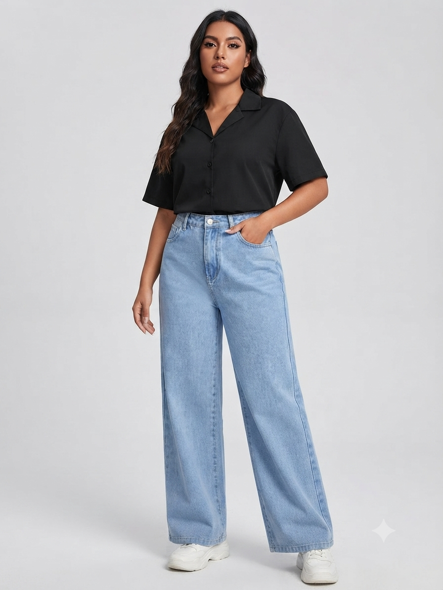 Icy Blue High Waisted Wide Leg