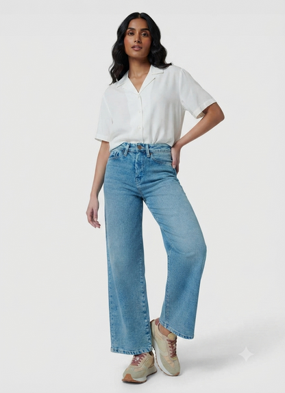 Wide Leg  loose Fit High Waist Jeans Mid Blue
