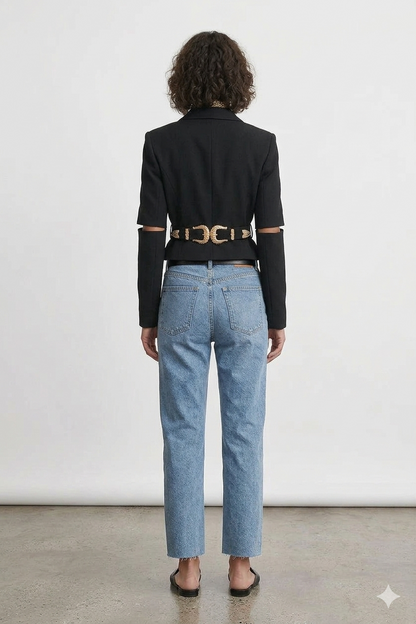 Rigid High-Waist Straight Cropped Jeans