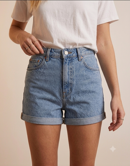 Light-Wash Cuffed Denim Shorts