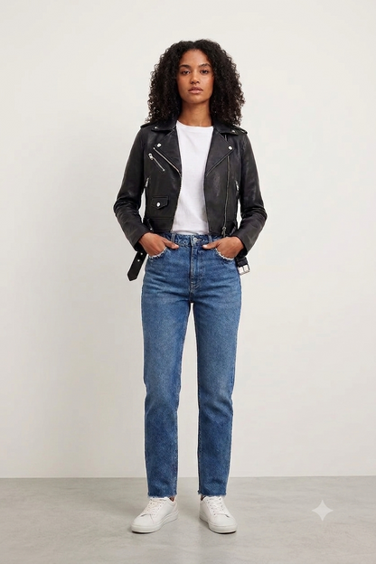 Premium Black Mid Waist Straight Jeans