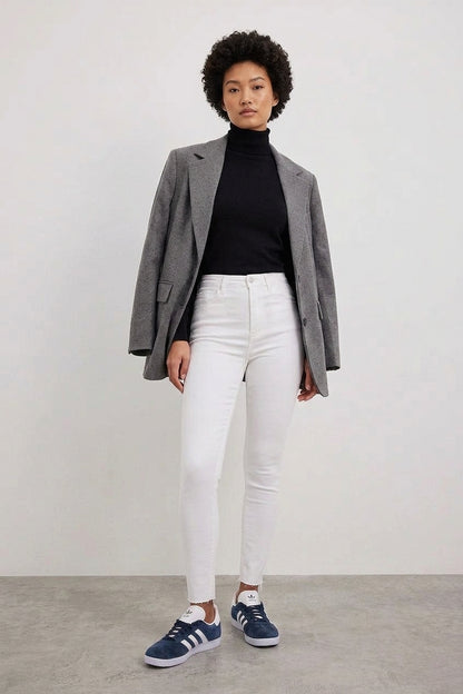 Skinny High-Waist Raw Hem Jeans
