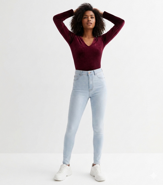 Pale Blue High-Waist Skinny Jeans