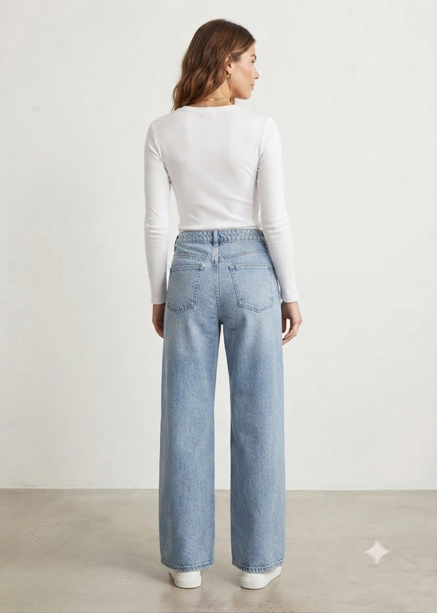 Azure blue High-Waisted Wide-Leg