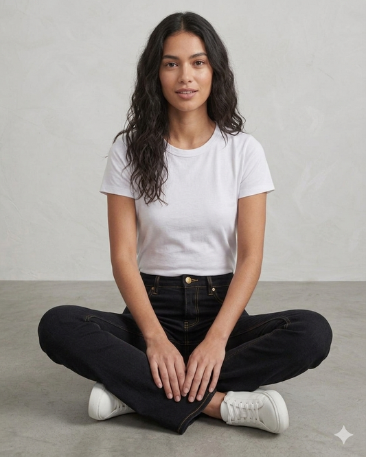 jet-black bell-bottom jeans