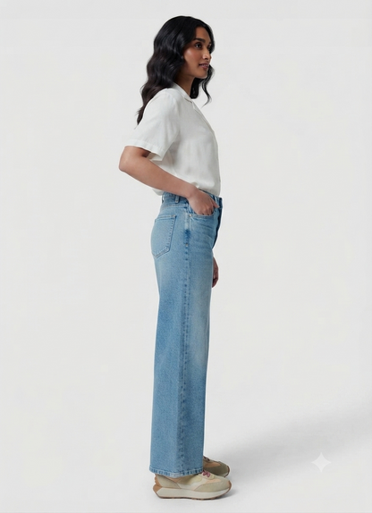 Wide Leg  loose Fit High Waist Jeans Mid Blue