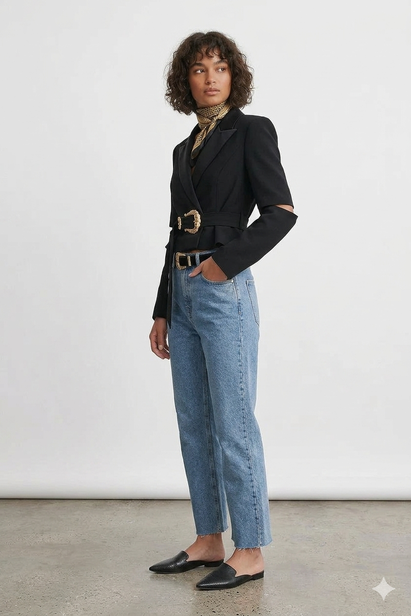 Rigid High-Waist Straight Cropped Jeans