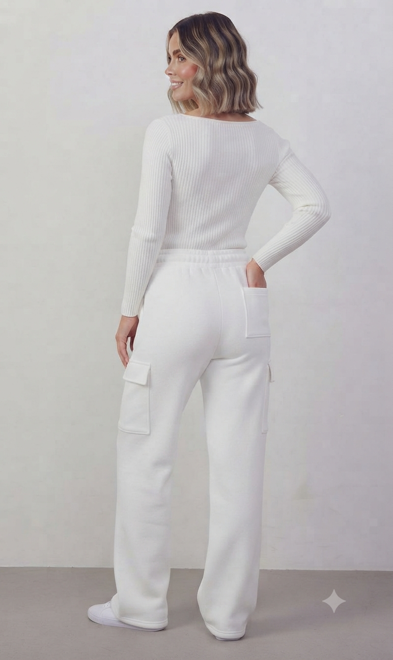 White High-Waisted Cargo Sweatpant