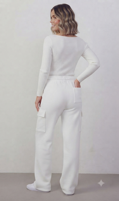 White High-Waisted Cargo Sweatpant