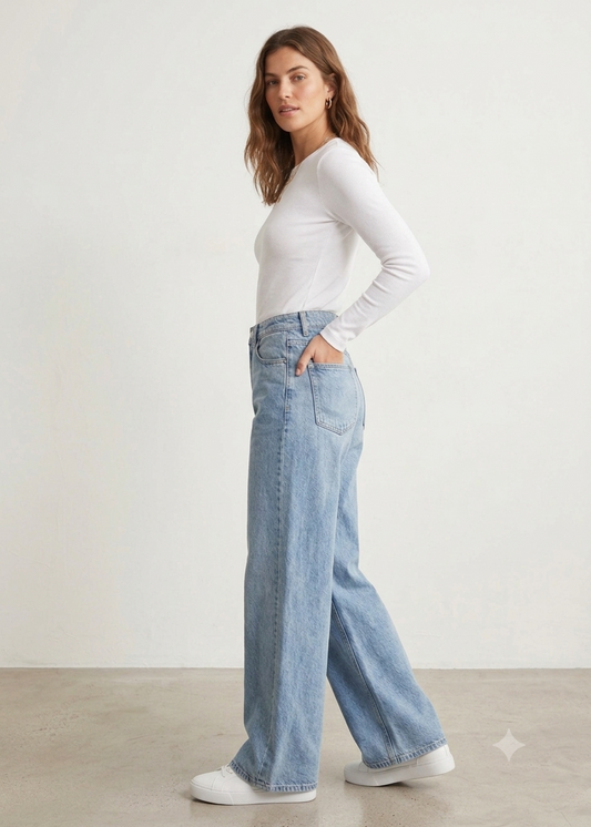 Azure blue High-Waisted Wide-Leg