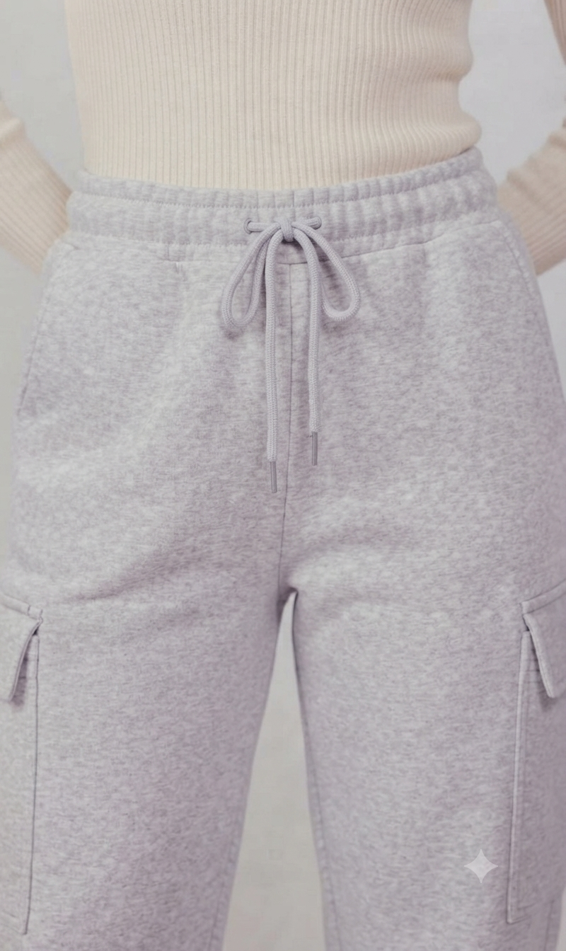 Gray High-Waisted Cargo Sweatpant
