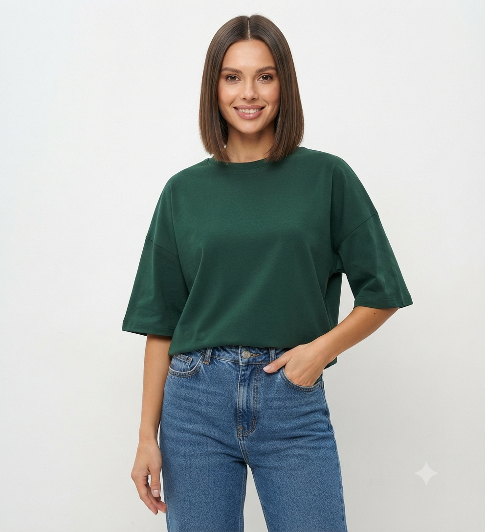Dark Green Drop Shoulder Tee