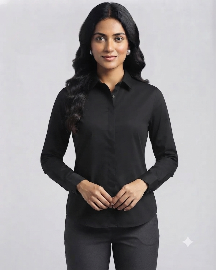 Black Cotton Button Down Shirt
