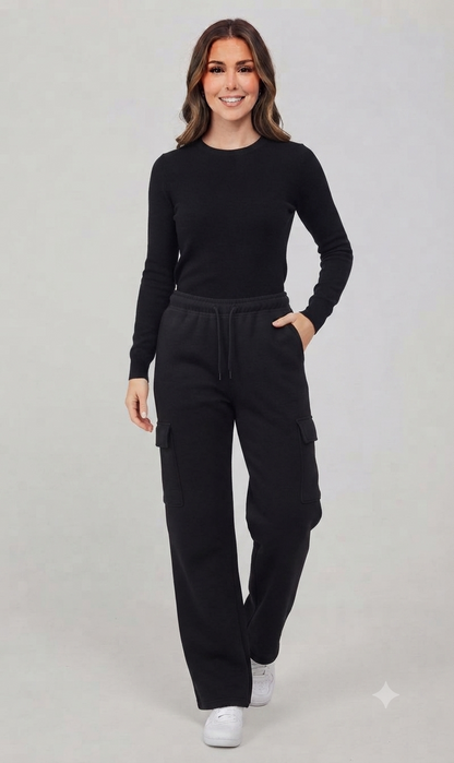 Black High-Waisted Cargo Sweatpant