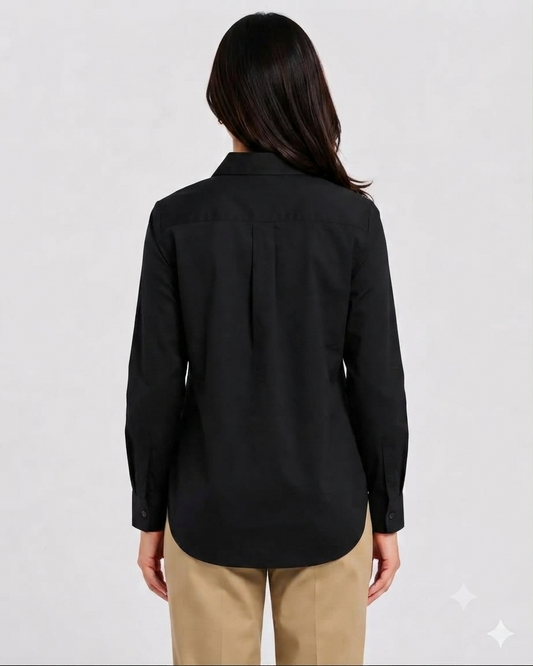 Black Cotton Button Down Shirt