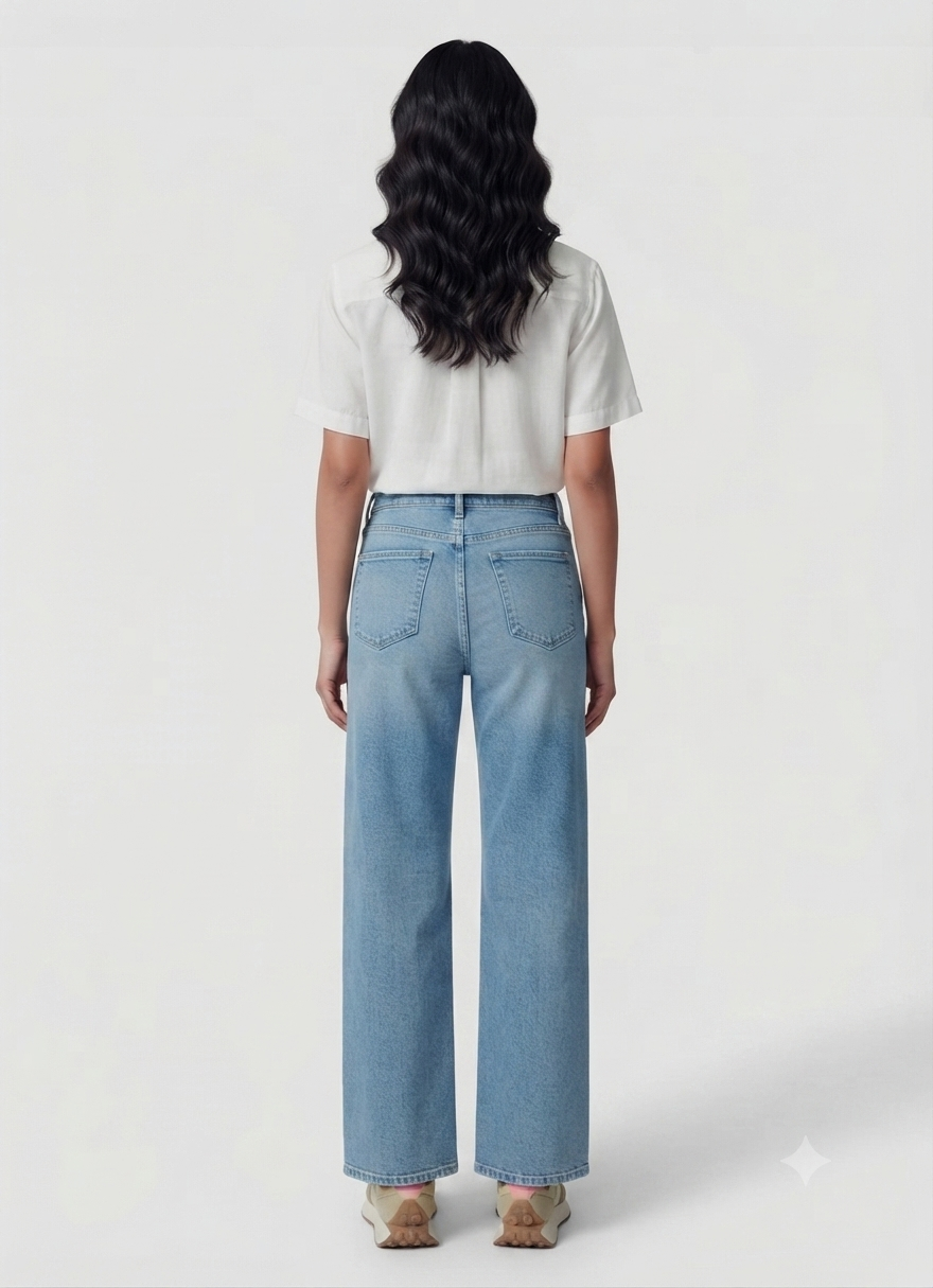 Wide Leg  loose Fit High Waist Jeans Mid Blue
