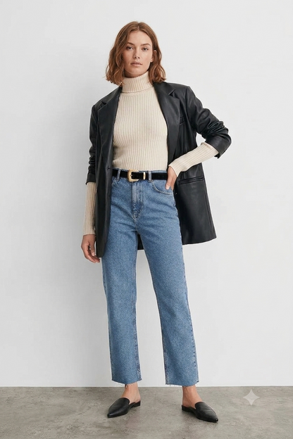 High Waist Rigid Straight Jeans