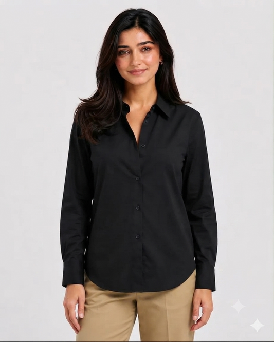 Black Cotton Button Down Shirt