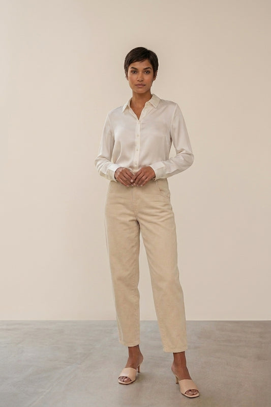 Beige High-Waisted Mom Jeans