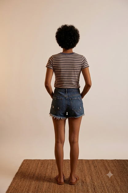 Distressed Raw-Hem Denim Shorts