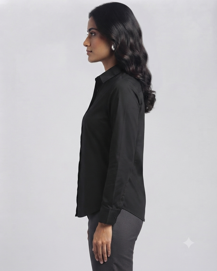 Black Cotton Button Down Shirt