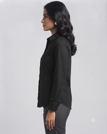 Black Cotton Button Down Shirt