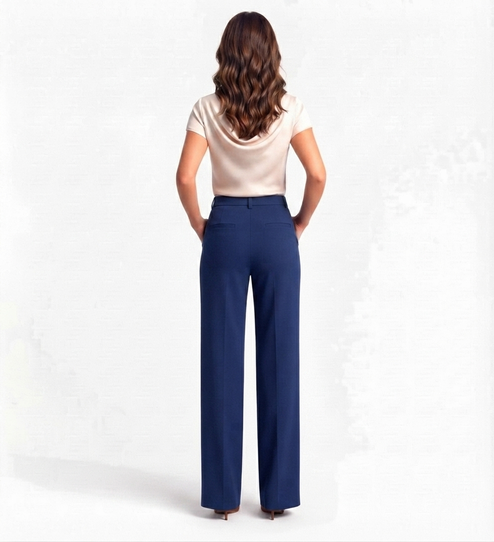 Blue Tailored Wide-Leg Pant with Elastic Back Belt