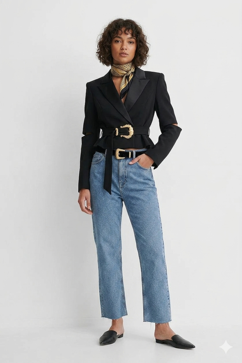 Rigid High-Waist Straight Cropped Jeans