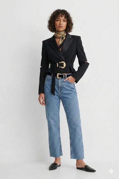 Rigid High-Waist Straight Cropped Jeans