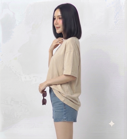 Beige Drop Shoulder Tee