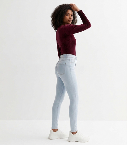 Pale Blue High-Waist Skinny Jeans