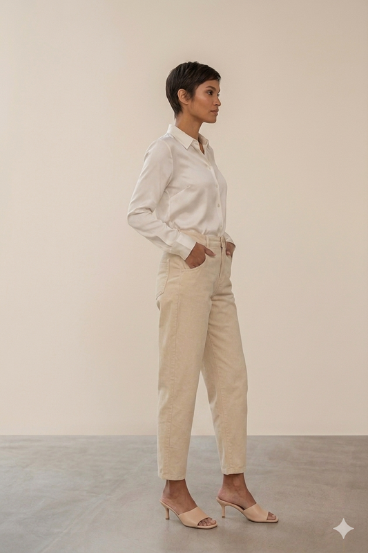 Beige High-Waisted Mom Jeans
